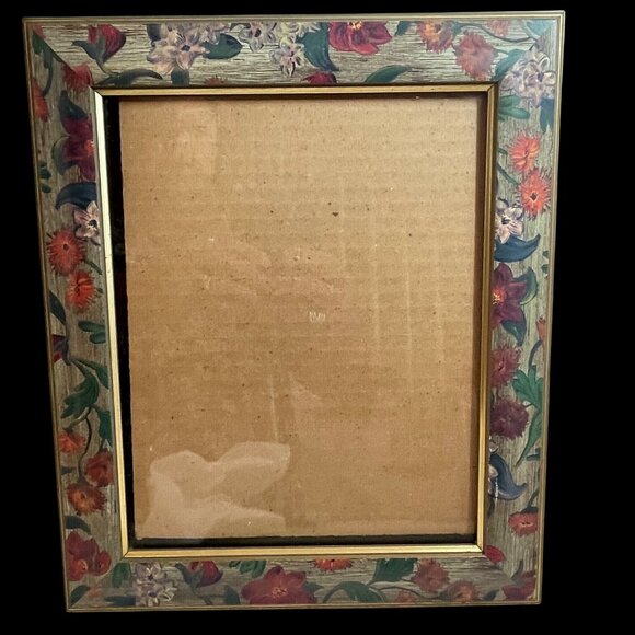Hand-Painted Floral Wood Picture Frame With Gold Trim 8x10 Inch Display Tabletop - Picture 7 of 10